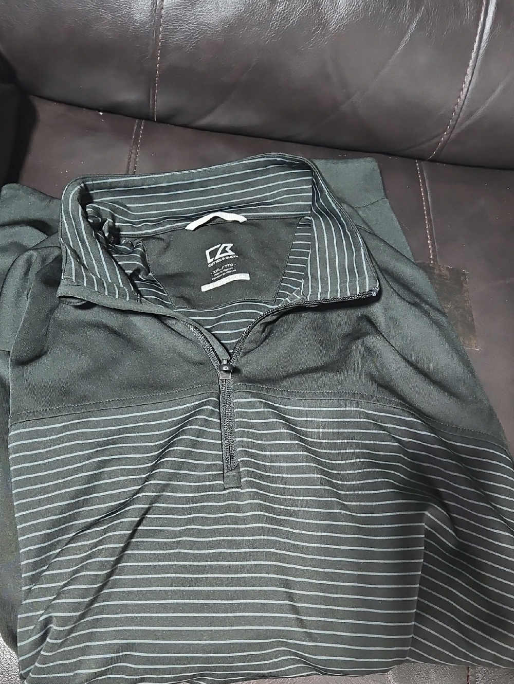 Cutter & Buck Black & Gray Striped Half-Zip Sweater